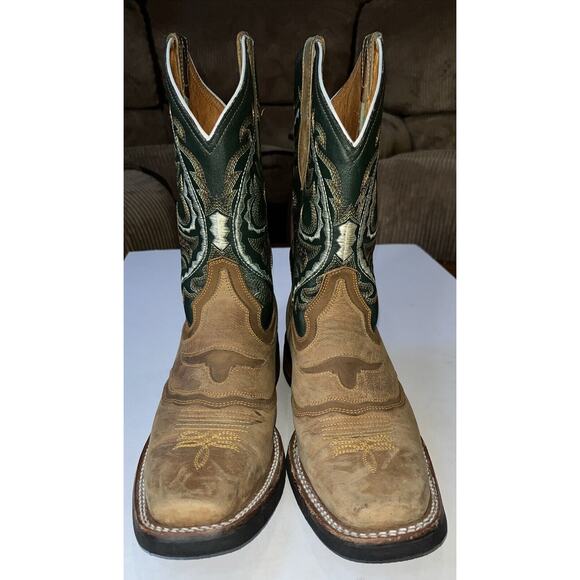 Derramadero Embroidered Western Boots Green/ Brown Leather Men 27.5 US 9.5 - Picture 10 of 10
